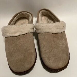 Sorel Nakiska Slide II 2 Slippers Shoes Womens Sz 10 Tan Suede Faux Fur Slip On